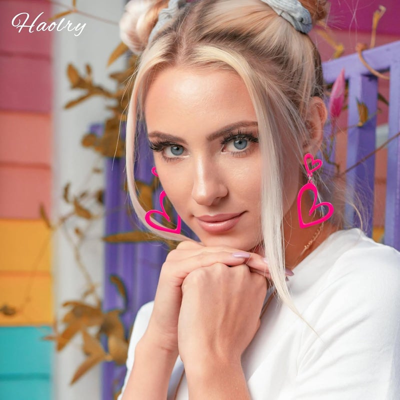 HOLYRY Neon Heart Earrings for Women Acrylic Neon Earrings 80s 90s Outfit for Women Glow Party Accessories Gifts Hot Pink Orange Green Yellow - Image 5